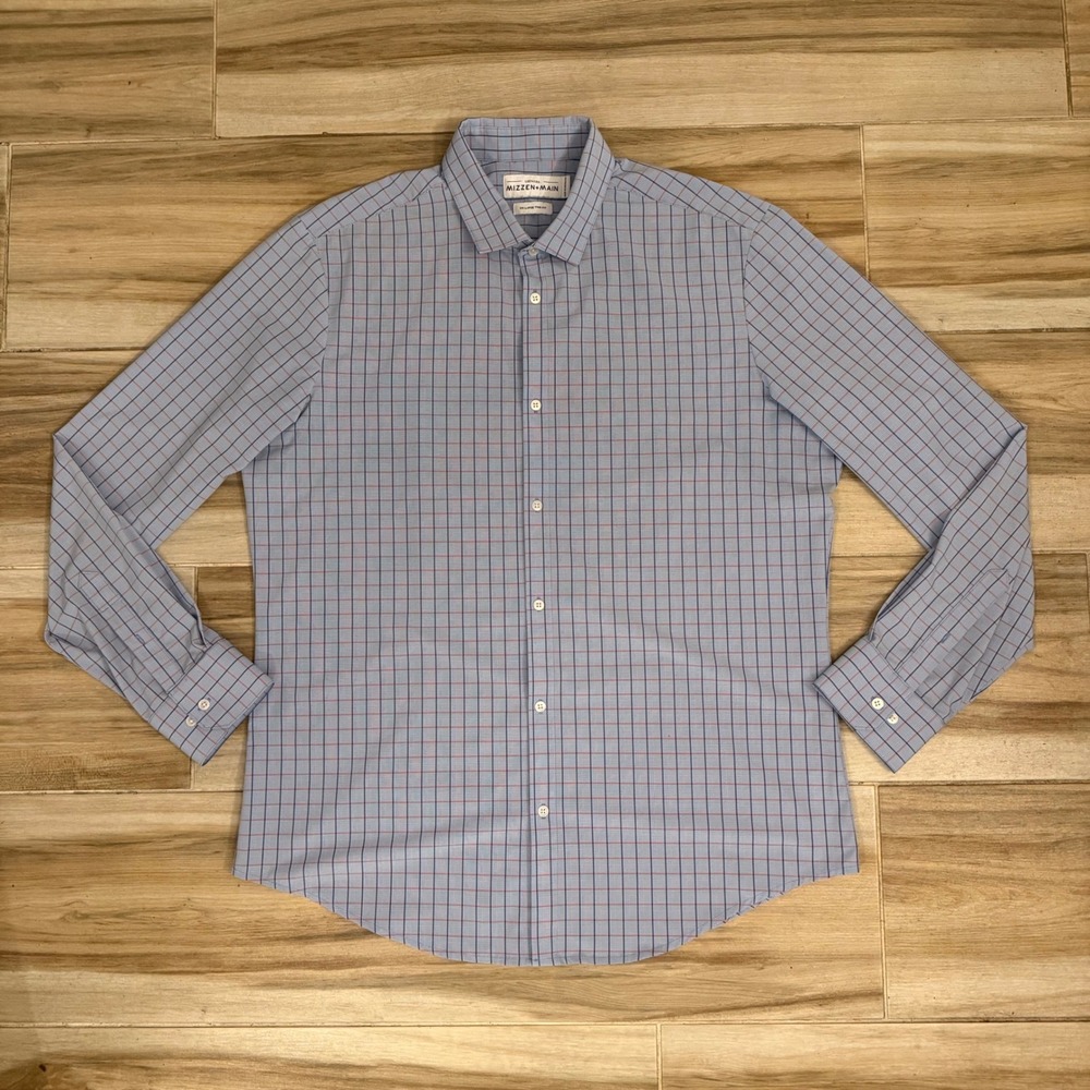 Mizzen+Main Leeward Dress Shirt XXL Trim Fit Blue Check L-9016 Button Down Mens
